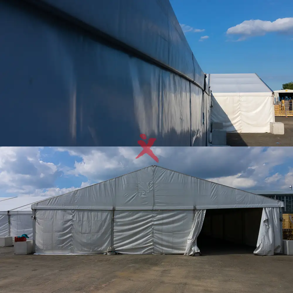 Allestimento temporaneo per evento aziendale Opacmare a Rivalta con tensostrutture e area catering